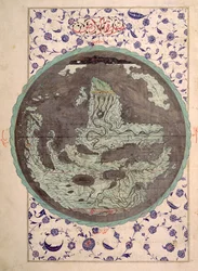 CBL T.414 fol.34a Karta över världen, från en kopia av Zubdat al-Tawarikh, av The Cream of Histories, sent 1500-tal